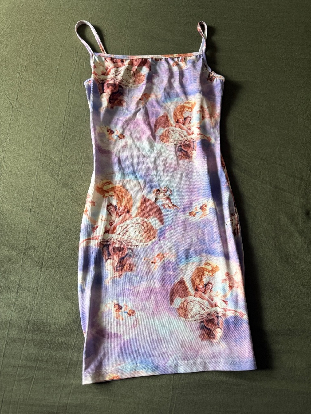 XS Renaissance Cherub Print Bodycon Mini Dress